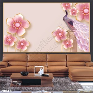 Tranh điêu khắc chim công và hoa đào