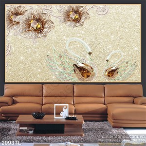 Tranh 3D chim thiên nga kim cương đẹp