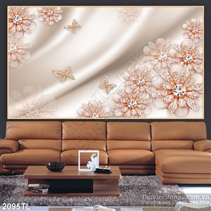 Tranh lụa 3D hoa kim cương trang trí phòng khách