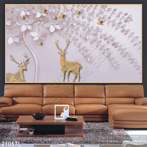 Tranh nai 3D trang trí tường phòng ngủ