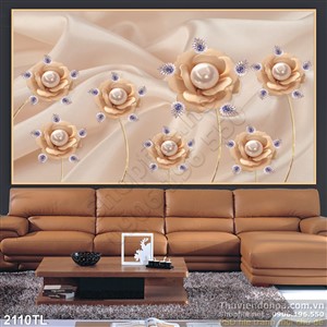 Tranh lụa 3D hoa hồng ngọc trai đẹp