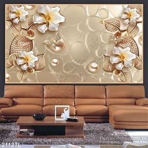 Tranh lụa 3D hoa giả ngọc trang trí phòng khách