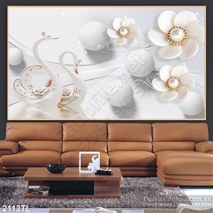 Tranh lụa 3D chim thiên nga và hoa mai