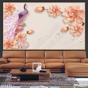 Tranh 3D chim công và hoa hồng trang trí phòng khách