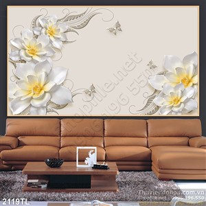 Tranh lụa 3D hoa điêu khắc đẹp