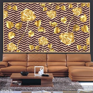 Tranh lụa 3D hoa hồng bằng vàng đẹp