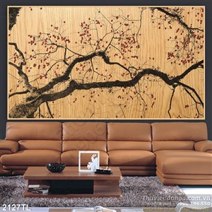 Tranh hoa đào dán tường trang trí phòng ngủ