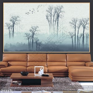 Tranh màu nước rừng cây trang trí tường