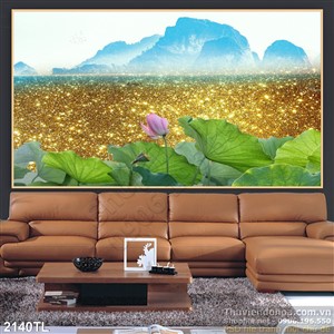 Tranh hoa Sen kim tiền đẹp độc đáo