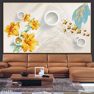 Tranh lụa 3D hoa trang trí tường phòng ngủ