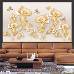 Tranh lụa 3D hoa vân môn vàng