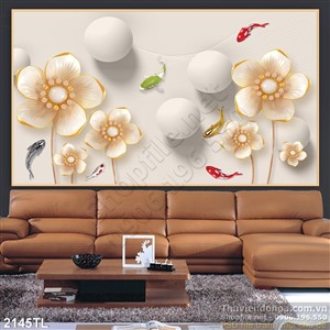 Tranh 3D hoa mai giả ngọc và cá chép