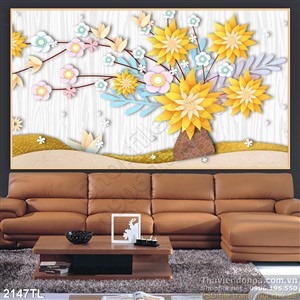 Tranh 3D hoa trang trí tường hiện đại