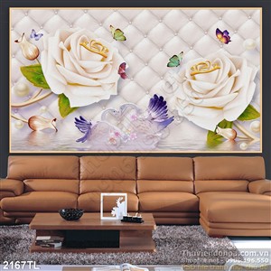 Tranh hoa hồng và chim thiên nga