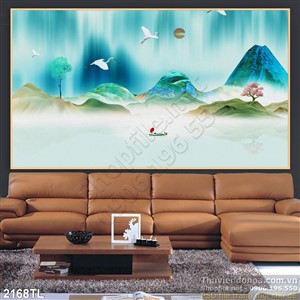 Tranh lụa 3D phong cảnh núi treo tường