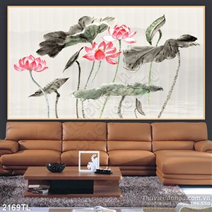 Tranh màu nước hoa sen treo tường đẹp