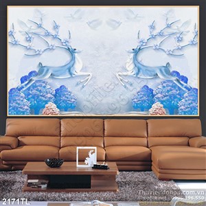 Tranh lụa 3D hươu nghệ thuật hiện đại
