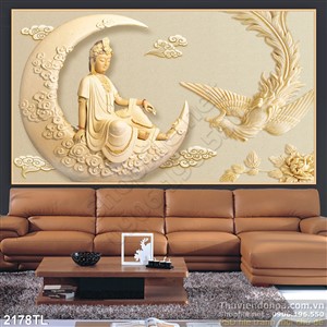 Tranh điêu khắc Phật Quan Âm trang trí phòng khách