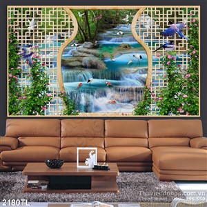 Tranh 3D thác nước phong thủy trang trí phòng khách