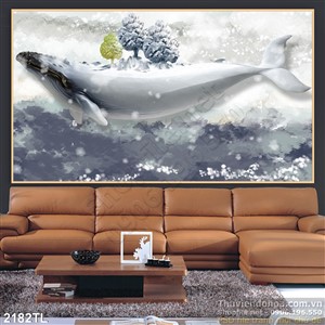Tranh 3D cá voi điêu khắc treo tường phòng khách