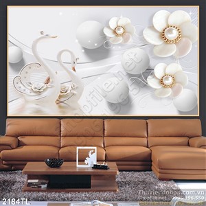 Tranh lụa 3D chim thiên nga và hoa Mai