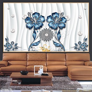Tranh lụa 3D hoa ngọc trai trang trí tường đẹp