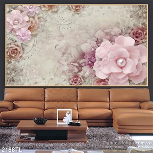 Tranh lụa 3D hoa hồng ngọc trai đẹp