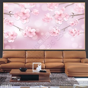 Tranh lụa 3D hoa đào treo tường phòng ngủ