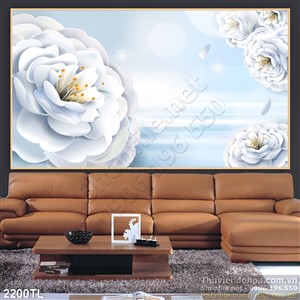 Tranh lụa 3D hoa Trà trang trí phòng ngủ