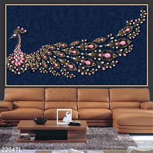 Tranh chim công ngọc trai trang trí tường đẹp