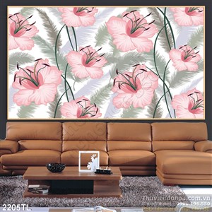 Tranh 3D hoa dâm bụt dán tường đẹp