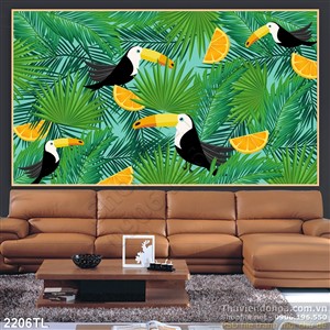 Tranh chim và lá cây trang trí phòng ngủ