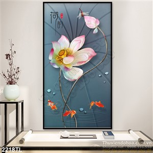 Tranh 3D cá chép và hoa Sen phong thủy đẹp