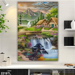 Tranh sơn dầu làng quê trang trí treo tường