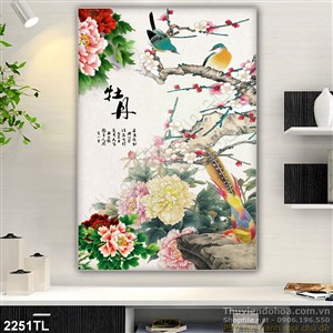 Tranh thư pháp phong thủy hoa mẫu đơn