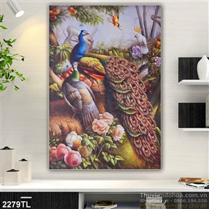 Tranh sơn dầu chim công phong thủy đẹp