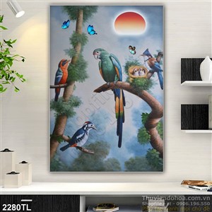 Tranh sơn dầu chim Vẹt trang trí phòng ngủ