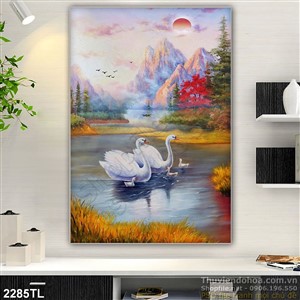 Tranh sơn dầu chim thiên nga