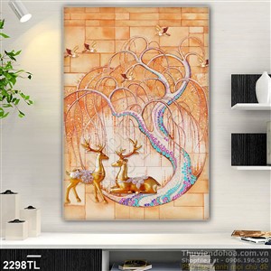 Tranh điêu khắc hươu nai trang trí tường