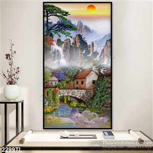 Tranh phong thủy làng quê trang trí phòng ăn