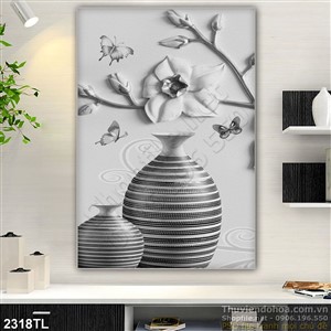 Tranh điêu khắc bình hoa treo tường đẹp