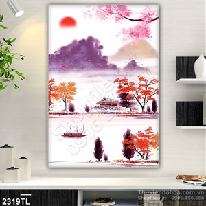 Tranh màu nước làng quê trang trí tường đẹp