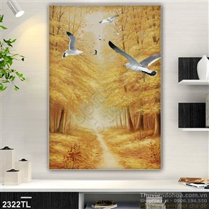 Tranh sơn dầu rừng phong và chim bồ câu