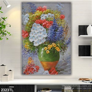 Tranh sơn dầu bình hoa trang trí treo tường
