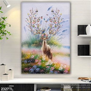 Tranh sơn dầu hươu treo tường đẹp