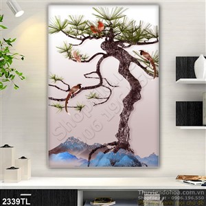 Tranh 3D cây tùng treo tường phòng khách