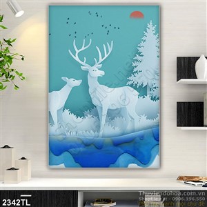 Tranh sơn dầu hươu nai trang trí tường