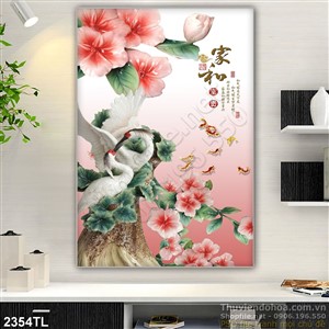 Tranh thuư pháp giả ngọc chim Hạc và hoa