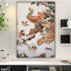 Tranh điêu khắc giả ngọc chim hạc trang trí tường