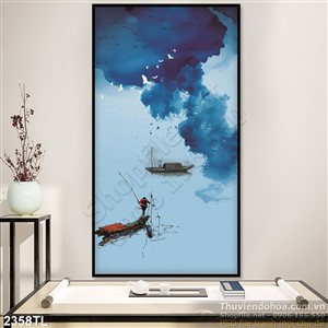 Tranh màu nước con sông quê hương